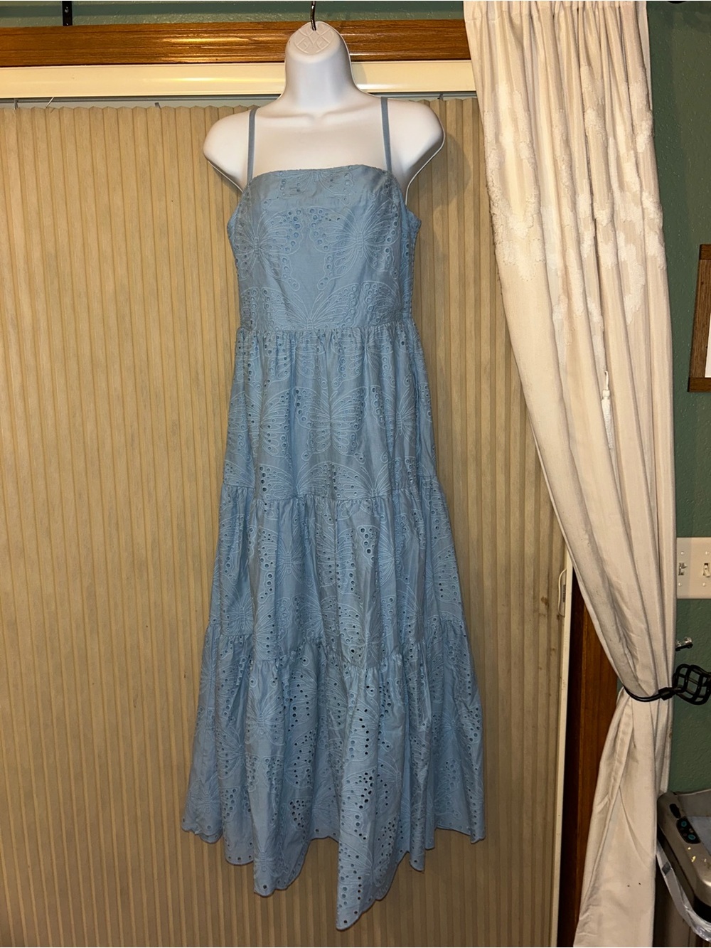 Calypso St. Barth Light Blue Eyelet Sun Dress with Spaghetti Straps size S NWT